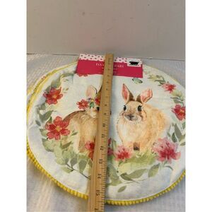 Isaac Mizarh New York round placemats 4 pack bunnies Easter 15” round rn#106002